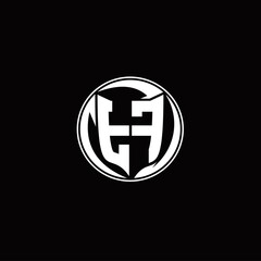 TF Logo monogram shield shape with three point sharp rounded design template