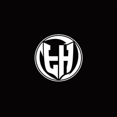 TH Logo monogram shield shape with three point sharp rounded design template