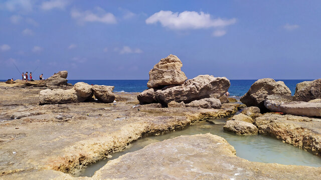 Rocky beach in Lattakia, Syria in summer
