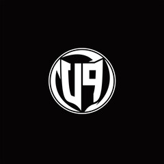 UP Logo monogram shield shape with three point sharp rounded design template
