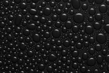 Water drops on black background texture. Dark backdrop glass covered with drops of water. black bubbles in water