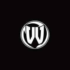 VV Logo monogram shield shape with three point sharp rounded design template