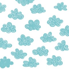 Clouds sky pattern, Kid's drawing with chalk, set of clouds in sky