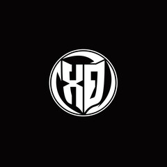 XQ Logo monogram shield shape with three point sharp rounded design template