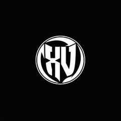 XV Logo monogram shield shape with three point sharp rounded design template