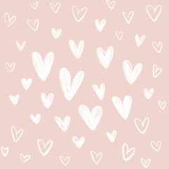Fototapeta na wymiar Pastel pink hearts background. Valentine s day. Kid's doodles, drawing with chalk