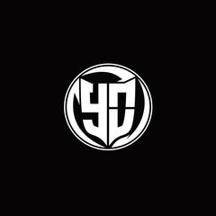 YO Logo monogram shield shape with three point sharp rounded design template
