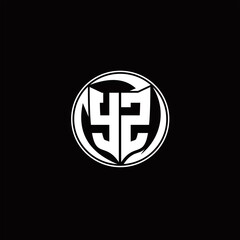 YZ Logo monogram shield shape with three point sharp rounded design template