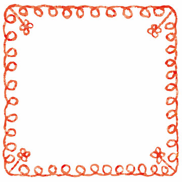 赤色の色えんぴつで描いた手書きの可愛いぐるぐるフレーム_花