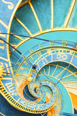 Droste effect background based on Prague astronomical clock. Abstract design for concepts related to astrology and fantasy.