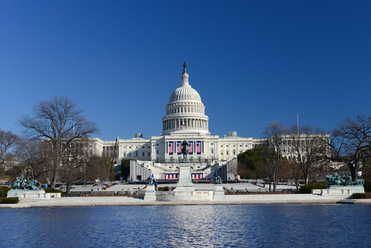 US Capitol With Inauguration Flags - Washington DC United States