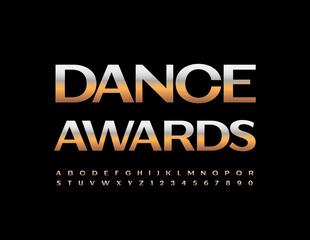 Vector trendy Sign Dance Awards. Modern Golden Font. Metallic Alphabet Letters and Numbers