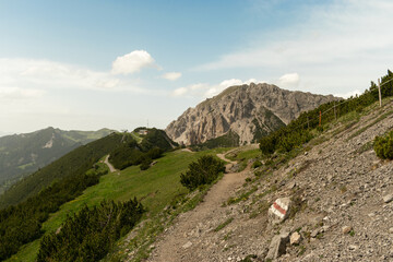 Sareis, Liechtenstein, June 20, 2021 Beautiful mountain panorama on a cloudy day