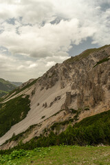 Sareis, Liechtenstein, June 20, 2021 Beautiful mountain panorama on a cloudy day