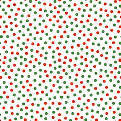 Seamless pattern with Christmas decoration. Green and red dots pattern.