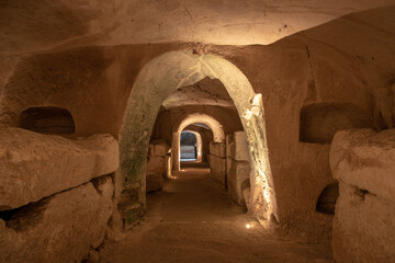 Cave of the coffins at Bet She'arim in Kiryat Tivon, Israel catacombs with sarcophagi
