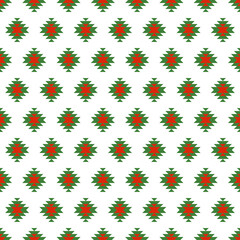 Seamless pattern with Christmas decoration. Green and red aztec pattern.