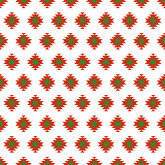 Seamless pattern with Christmas decoration. Green and red aztec pattern.