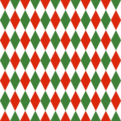 Seamless pattern with Christmas decoration. Green and red rhombuses pattern.