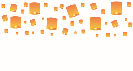 Sky lanterns isolated on white background.Paper flying lantern lights with flame.Floating lamps.Diwali festival.Chinese New Year.Loy Krathong Day.Vector illustration. © wanpiya