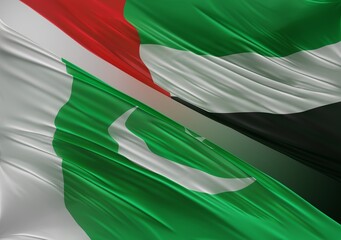 UAE Flag with Abstract Pakistan Flag Illustration 3D Rendering (3D Artwork)