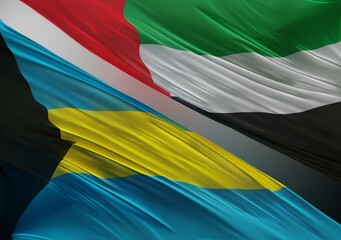 UAE Flag with Abstract The Bahamas Flag Illustration 3D Rendering (3D Artwork)