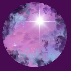 landscape Star night sky colored clouds purple and pink