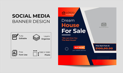 Real estate house property Social Media square Banner Post Template