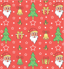 Christmas seamless pattern on red background 