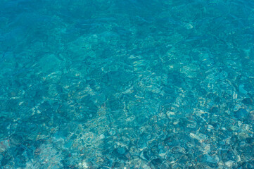 Fototapeta na wymiar Beautiful pattern of blue water. Blue water waves. Texture. Background