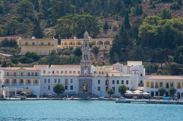 Fototapeta na wymiar Greece: Famous Monastery Panormitis on the island of Symi, Greece.