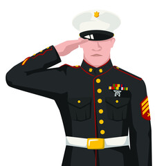 US marine in modern simple flat style isolated on white background. Handsome soldier concept vector illustrator. - obrazy, fototapety, plakaty