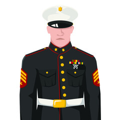 US marine in modern simple flat style isolated on white background. Handsome soldier concept vector illustrator. - obrazy, fototapety, plakaty