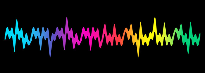 Rainbow colors sound wave on black background	