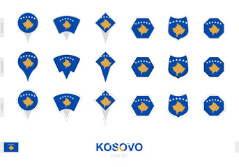 Collection of the Kosovo flag in different shapes and with three different effects.