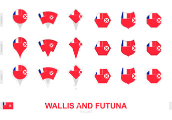 Collection of the Wallis and Futuna flag in different shapes and with three different effects.