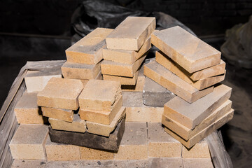 A bunch of refractory bricks, fire-resistant brick blocks