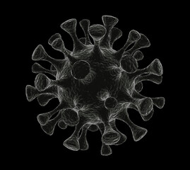 Gray coronavirus on black background, 3D close-up