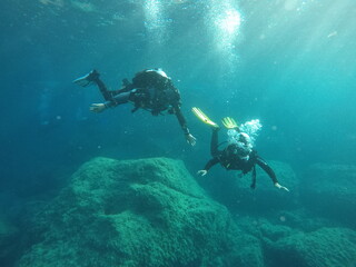 Naklejka na ściany i meble scuba diver in the Mediterranean sea
