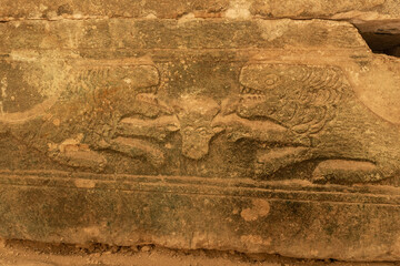 Carved sarcophagus with beautiful designs in the Cave of the Coffins at Bet She'arim in Kiryat Tivon, Israel
