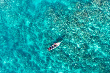 Aerial view, fishermen catch fish on the reefs at Cap Malheureux, Grand Gaube, Pamplemousses Region, Mauritius, Africa