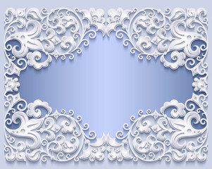 Branch with flowers paper cut vector vintage illustration.