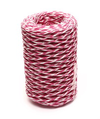 Red white rope yarn strings isolated on white  