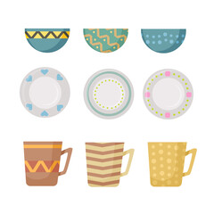 Vector set of ceramic pasuda with patterns