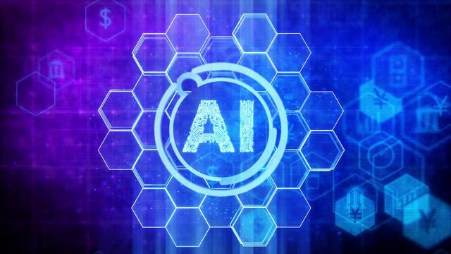 Ai logo with hexagonal tiles and various business icons