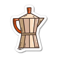 Obraz premium Colorful hand-drawn coffee pot sticker in doodle style isolated on white background. Cute vector collection for seasonal decoration.