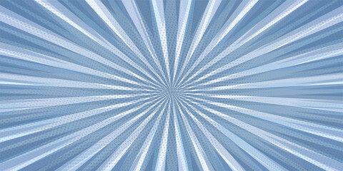 Comic book pop art strip radial on vintage blue background