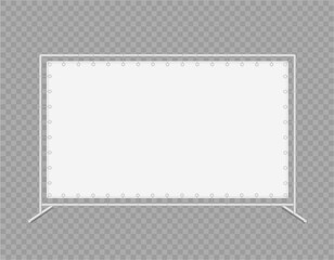 Vector realistic blank press wall isolated on a transparent background. Mobile Exhibition stand or banner with ropes. Mock-up. Rectangular horizontal template with copy-space. Front view. EPS10