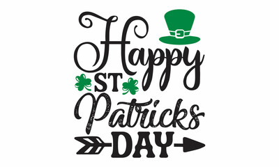 Naklejka premium Hand sketched Irish celebration design, handwritten lettering quote for postcards, banners, invitation, posters, Vector illustration, greetings card with clover shapes and branches vector 