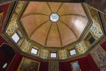 Firenze, Italy - August 18, 2021: interior shot of Galleria degli Uffizi, no people are visible.